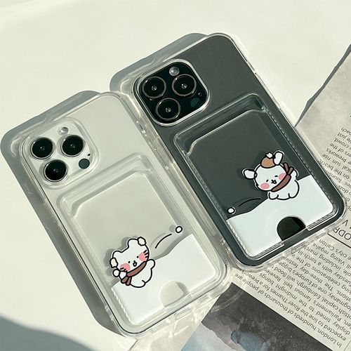 [포켓젤리] 겨울 눈싸움 댕냥 커플 귀여운 카드포켓 젤리케이스 아이폰15